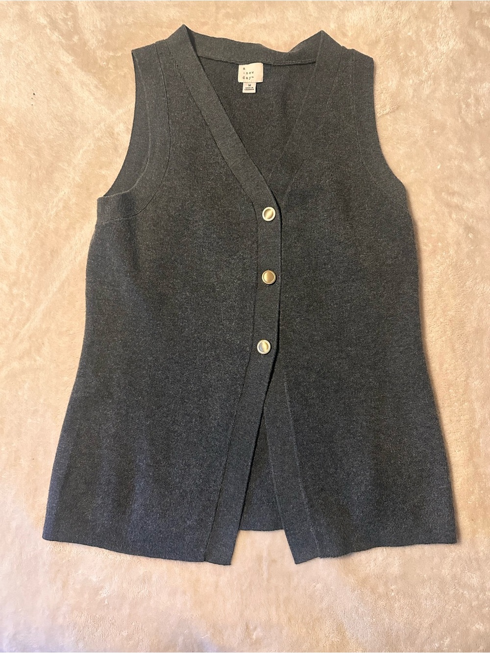 a new day Charcoal Gray Sleeveless Button Front Tank Top